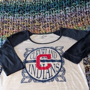 Cleveland Indians 3/4 Sleeve Shirt - Navy and White